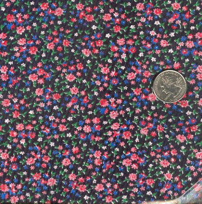 Sewing Fabric Cotton Small Print Flowers on black l.25 No. 191