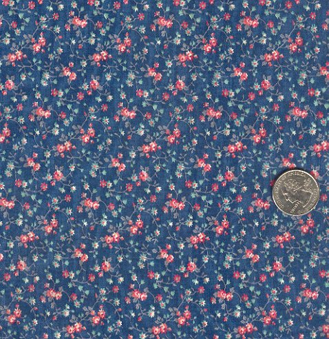 Sewing Fabric Cotton Small Print flowers on dark aqua No. 202