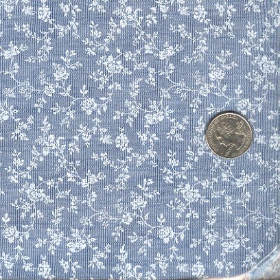 Sewing Fabric Cotton Small Print White roses on blue No. 206