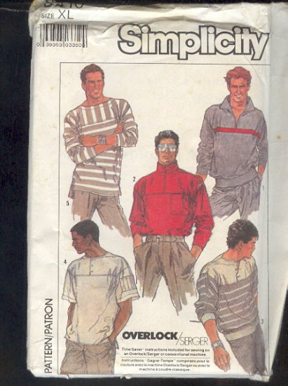 Sewing Pattern Simplicity 8410, Men's Sport Tops, five styles XL 46-48" chest