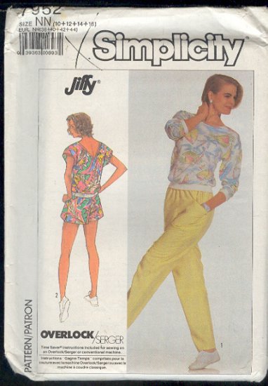 Sewing Pattern, Simplicity 7952 Pants, Short and Top, good for overlock, 10-16