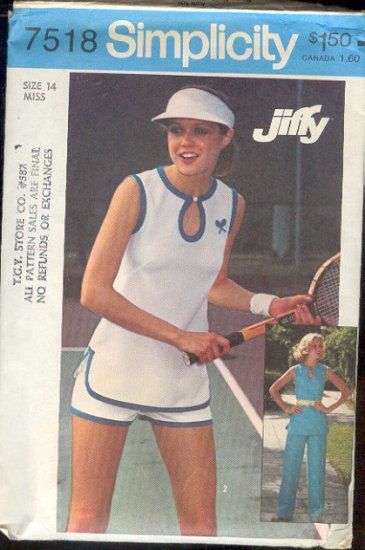 Sewing Pattern, Simplicity 7581 Tennis top and shorts and pants, Size 14