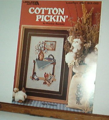 Cross Stitch Patterns COTTON PICKIN Vase on table and cute bag