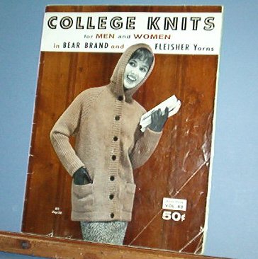 Vintage Knitting Pattern College Knits Bear Brand #40, 1958 24 designs for men and women