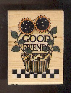 Rubber Stamp - Scrapbooking - Wood Mount - Debbie Mumm - New - Good Friends 2.5 X 3.5 inches