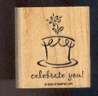 Rubber Stamp - Scrapbooking - Wood Mount - New - Stampin Up - Celebrate You w/Cake 2" X 2"