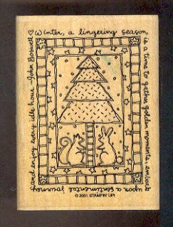 Rubber Stamp - Scrapbooking Wood Mount New Stampin Up - Tree Mouse Quilt with phrase - 3 X 4 "