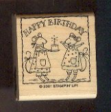 Rubber Stamp - Scrapbooking - Wood Mount - New - Stampin Up - Happpy Birthday w mice 2" X 2"