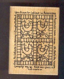Rubber Stamp - Scrapbooking Wood Mount New Stampin Up - Birds Quilt with phrase - 3 X 4 "