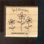 Rubber Stamp - Scrapbooking - Wood Mount - New - Stampin Up - Bloom with 3 flowers 1.5" X 1.5"