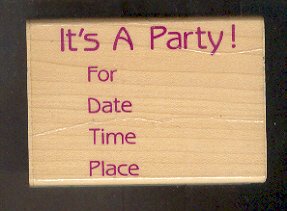 Rubber Stamp - Scrapbooking - Wood Mounted - Hero Arts - Used - Party Invite 3 X 2"