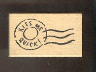 Rubber Stamp - Scrapbooking - Wood Mount - Used - Kiss Me Quick on Postmark 1 X 2 "