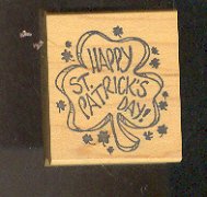 Rubber Stamp Scrapbooking Wood Mounted - Used - Shamrock w Happy St. Patrick's Day 2X2"