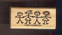Rubber Stamp Scrapbooking - Wood Mounted - New - Stampin Up - Stick Kids - 1 X 2"