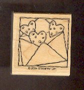 Rubber Stamp Scrapbooking - Wood Mount - New - Stampin Up - Hearts in envelope 1.5X1.5"
