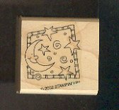 Rubber Stamp Scrapbooking - Wood Mount - New - Stampin Up - Moon & Stars 1.5 X 1.5"