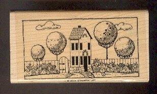 Rubber Stamp Scrapbooking - Wood Mounted - New - Stampin Up - House w Trees 2 X 4"