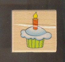 Rubber Stamp Scrapbooking - Wood Mount - New - Sarah Beise - Birthday Cupcake 2X2"