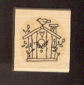 Rubber Stamp Scrapbooking - Wood Mount - Stampin U p - Used - Birdhouse 1.5X1.5"