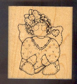 Rubber Stamp Scrapbooking - Wood Mount - Used - D.O.T.S. - Patchwork Angel Emily 3.5X3"