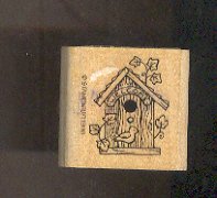 Rubber Stamp Scrapbooking - Wood Mount - Stampin U p - Used - Birdhouse 1.5X1.5"