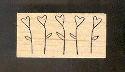 Rubber Stamp Scrapbooking - Wood Mount - Memory Box - Used - Hearts as flowers 2.5X 1"