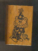 Rubber Stamp Scrapbooking - Wood Mount - Used - Vintage Clown 1.5X2"
