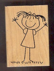 Rubber Stamp Scrapbooking - Wood Mount - Used - Scrappers - Cute Girl 3X4"