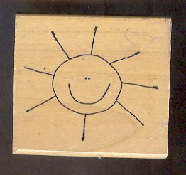 Rubber Stamp Scrapbooking - Wood Mount - Used - Scrappers - Smiley Sun - 3X 3"