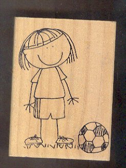 Rubber Stamp Scrapbooking - Wood Mount - Used - Scrappers - Scoccer Boy 3X4"
