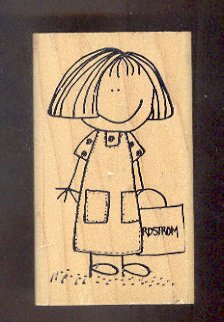 Rubber Stamp Scrapbooking - Wood Mount - Used - Scrappers - Shopping Girl 2X4"