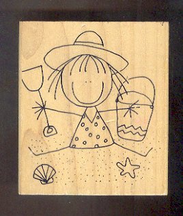 Rubber Stamp Scrapbooking - Wood Mount - Used - Scrappers - Girl at the beach - 3X3.5"