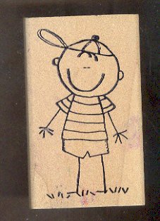 Rubber Stamp Scrapbooking - Wood Mount - Used - Scrappers - Cute Boy 2X4"