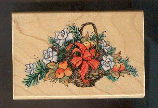 Rubber Stamp Scrapbooking - Wood Mount - Used - Stampendous - Flowers & Fruit BAsket 2.5 X 4"