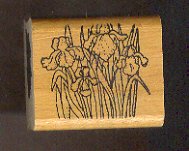 Rubber Stamp Scrapbooking - Wood Mount - Used - Vintage - Group of Iris Flowers 1.5 X 1.5"