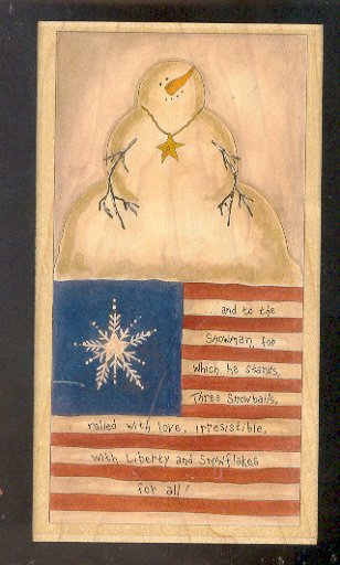Rubber Stamp Scrapbooking - Wood Mount - New - Stamps Happen Inc - Patriotic Snowman 3/5 X 7"