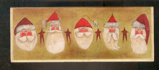 Rubber Stamp Scrapbooking - Wood Mount - New - Stamps Happen - Five Santas 2.25X6.5"