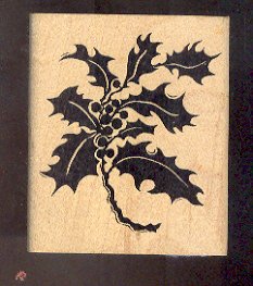 Rubber Stamp Scrapbooking - Wood Mount - Used - Stamp in Hand - Holly Sprig - 2.5X3"