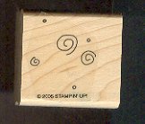 Rubber Stamp Scrapbooking - Wood Mount - New - Stampin Up - Spirals & Dots 1.5X1.5"