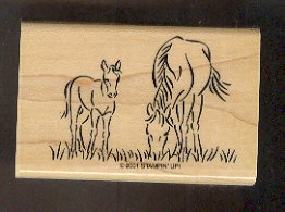 Rubber Stamp Scrapbooking - Wood Mount - New - Stampin Up - Grazing Horses 2X3"
