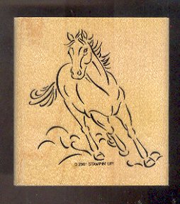 Rubber Stamp Scrapbooking - Wood Mount - New - Stampin Up - Running Horse 3X3"