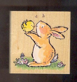 Rubber Stamp Scrapbooking - Wood Mount - New - Penny Black - Bunny Rabbit & Chick 2.75X2.75"