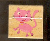 Rubber Stamp Scrapbooking - Wood Mount - New - Beise Stamps - Cartoon Cat 2X2"