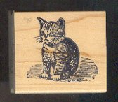 Rubber Stamp Scrapbooking - Wood Mount - Used - Starlight Express - Kitten Cat 1.5X1.5"