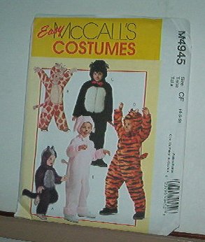 Sewing Pattern McCall's M4945 Child Costumes Tiger Bunny Racoon Giraffe Bear Sz 4-6