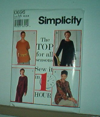 Sewing Pattern Simplicity 0696 Tunic Top in l hour with hem variations Size 6-16