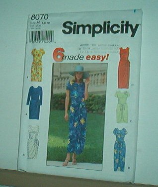 Sewing Pattern Simplicity 8070 Dress with six variations Size 6-10