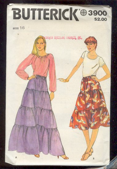 Sewing Pattern Butterick 3900 Vintage Tiered skirt Size 16