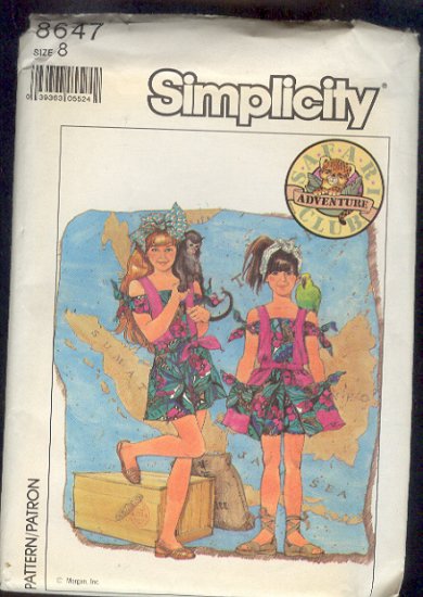 Simplicity Sewing Pattern 8647 Safari Adventure Clup Girl's Romper & Skirt Size 8