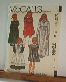 Sewing Pattern McCall's 7349 Girls Old Fashioned dresses & pinafore Size 8